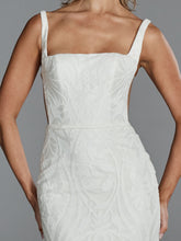 Load image into Gallery viewer, Close-up of Holden bridal dress bodice with wide straps and corset detail