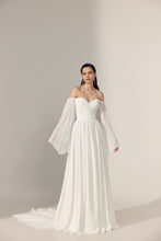 Load image into Gallery viewer, Sofia by Ariamo - minimalist long sleeve  pleated chiffon A-line wedding dress front view
