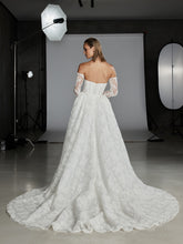 Load image into Gallery viewer, Bardot by Evie Young – strapless lace fit-and-flare wedding dress with detachable overskirt and pearl details
