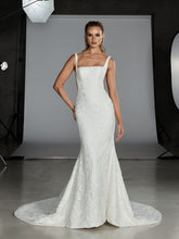 Load image into Gallery viewer, Front view of Holden modern lace fit and flare wedding dress with square neckline
