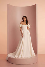 Load image into Gallery viewer, Primrose by Ariamo - mat satin A-line wedding dress front view with strapless emi-sweetheart neckline
