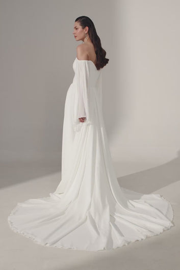 Video of Sofia by Ariamo - minimalist long sleeve A-line wedding dress.